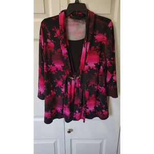 Notations Y2K Floral 2-Fer Layered Cardigan Top with Beaded Waist Detail XL